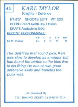 1989-90 7th Inning Sketch OHL #45 Karl Taylor Back