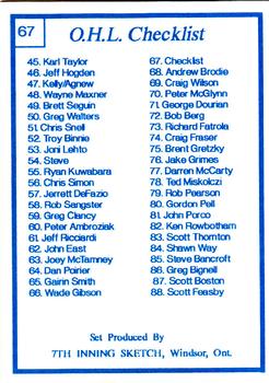 1989-90 7th Inning Sketch OHL #67 Checklist (1-88) Back