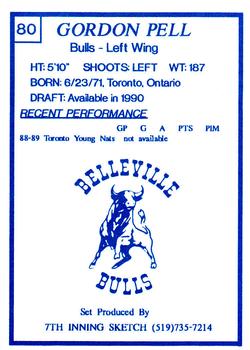 1989-90 7th Inning Sketch OHL #80 Gordon Pell Back