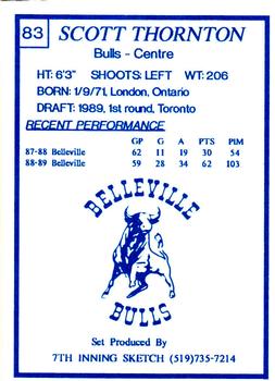 1989-90 7th Inning Sketch OHL #83 Scott Thornton Back