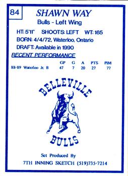 1989-90 7th Inning Sketch OHL #84 Shawn Way Back