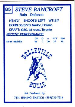 1989-90 7th Inning Sketch OHL #85 Steve Bancroft Back