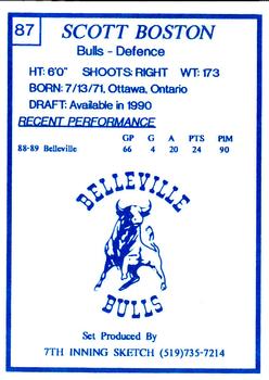 1989-90 7th Inning Sketch OHL #87 Scott Boston Back