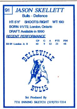 1989-90 7th Inning Sketch OHL #91 Jason Skellett Back