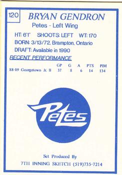 1989-90 7th Inning Sketch OHL #120 Bryan Gendron Back