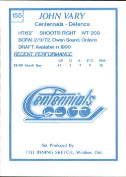 1989-90 7th Inning Sketch OHL #155 John Vary Back