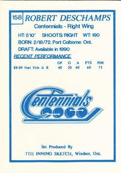 1989-90 7th Inning Sketch OHL #158 Robert Deschamps Back