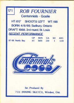 1989-90 7th Inning Sketch OHL #171 Rob Fournier Back