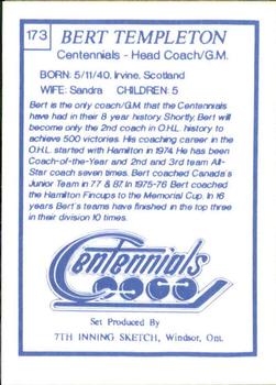 1989-90 7th Inning Sketch OHL #173 Bert Templeton Back