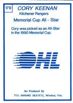1989-90 7th Inning Sketch OHL #179 Cory Keenan Back