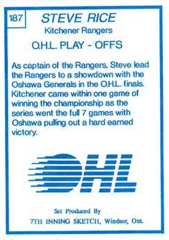 1989-90 7th Inning Sketch OHL #187 Steve Rice Back