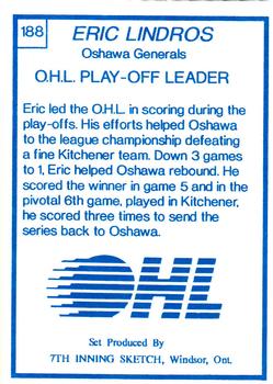 1989-90 7th Inning Sketch OHL #188 Eric Lindros Back