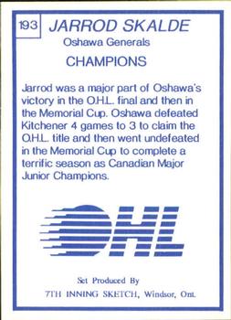 1989-90 7th Inning Sketch OHL #193 Jarrod Skalde Back