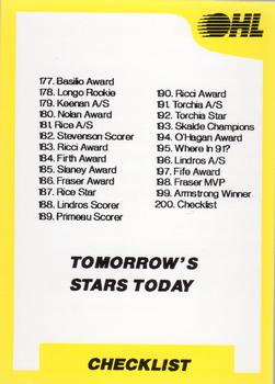 1989-90 7th Inning Sketch OHL #200 Checklist (177-200) Front