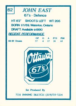 1989-90 7th Inning Sketch OHL #62 John East Back