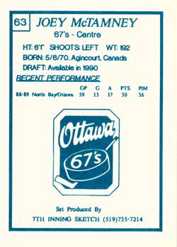 1989-90 7th Inning Sketch OHL #63 Joey McTamney Back