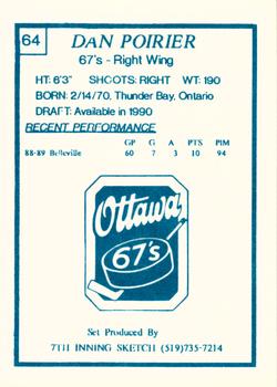 1989-90 7th Inning Sketch OHL #64 Dan Poirier Back