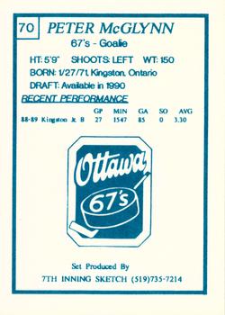 1989-90 7th Inning Sketch OHL #70 Pete McGlynn Back