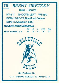 1989-90 7th Inning Sketch OHL #75 Brent Gretzky Back
