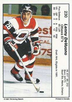 1990-91 7th Inning Sketch OHL #230 Len DeVuono Back