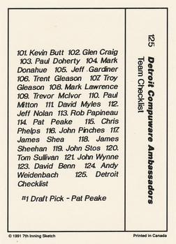 1990-91 7th Inning Sketch OHL #125 Detroit Checklist Back