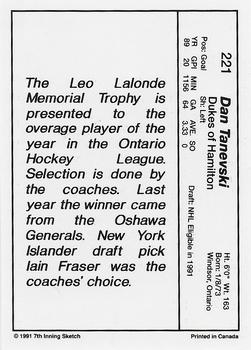 1990-91 7th Inning Sketch OHL #221 Dan Tanevski Back