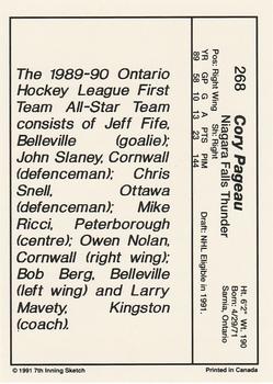 1990-91 7th Inning Sketch OHL #268 Cory Pageau Back