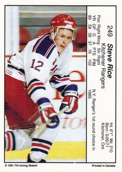 1990-91 7th Inning Sketch OHL #249 Steve Rice Back