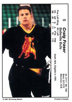 1990-91 7th Inning Sketch OHL #5 Craig Fraser Back