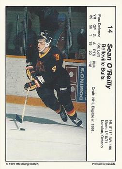 1990-91 7th Inning Sketch OHL #14 Sean O'Reilly Back