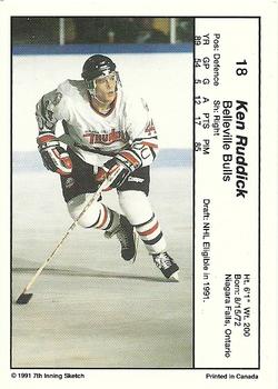 1990-91 7th Inning Sketch OHL #18 Ken Ruddick Back