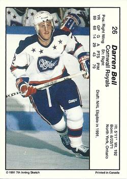 1990-91 7th Inning Sketch OHL #26 Darren Bell Back