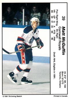 1990-91 7th Inning Sketch OHL #39 Matt McGuffin Back