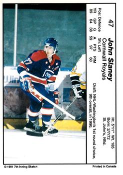 1990-91 7th Inning Sketch OHL #47 John Slaney Back
