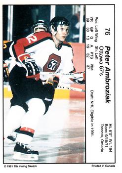 1990-91 7th Inning Sketch OHL #76 Peter Ambroziak Back