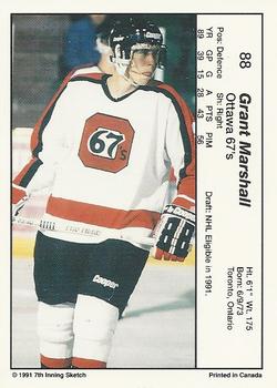 1990-91 7th Inning Sketch OHL #88 Grant Marshall Back