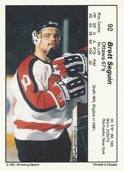 1990-91 7th Inning Sketch OHL #92 Brett Seguin Back