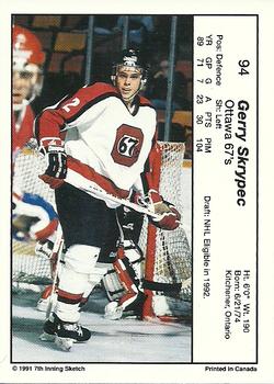 1990-91 7th Inning Sketch OHL #94 Gerry Skrypec Back