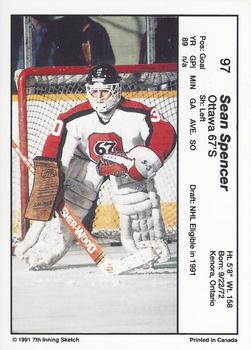 1990-91 7th Inning Sketch OHL #97 Sean Spencer Back