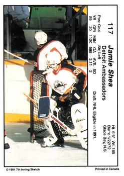 1990-91 7th Inning Sketch OHL #117 Jamie Shea Back
