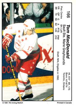1990-91 7th Inning Sketch OHL #166 Tom MacDonald Back