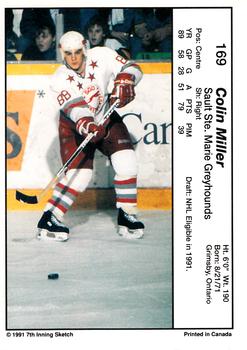 1990-91 7th Inning Sketch OHL #169 Colin Miller Back