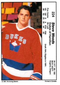 1990-91 7th Inning Sketch OHL #224 Steve Woods Back