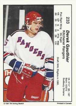 1990-91 7th Inning Sketch OHL #233 Derek Gauthier Back