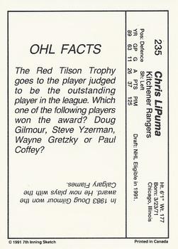 1990-91 7th Inning Sketch OHL #235 Chris LiPuma Back