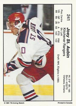 1990-91 7th Inning Sketch OHL #241 Joey St. Aubin Back