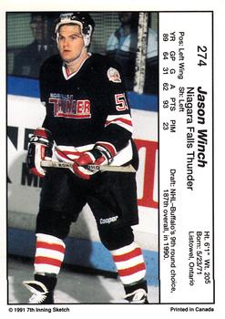 1990-91 7th Inning Sketch OHL #274 Jason Winch Back