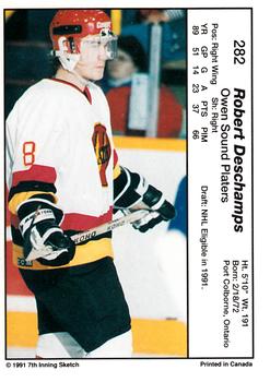 1990-91 7th Inning Sketch OHL #282 Robert Deschamps Back