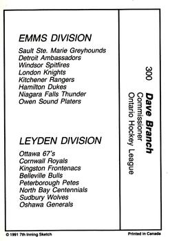 1990-91 7th Inning Sketch OHL #300 David Branch Back