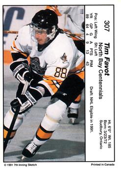 1990-91 7th Inning Sketch OHL #307 Tim Favot Back